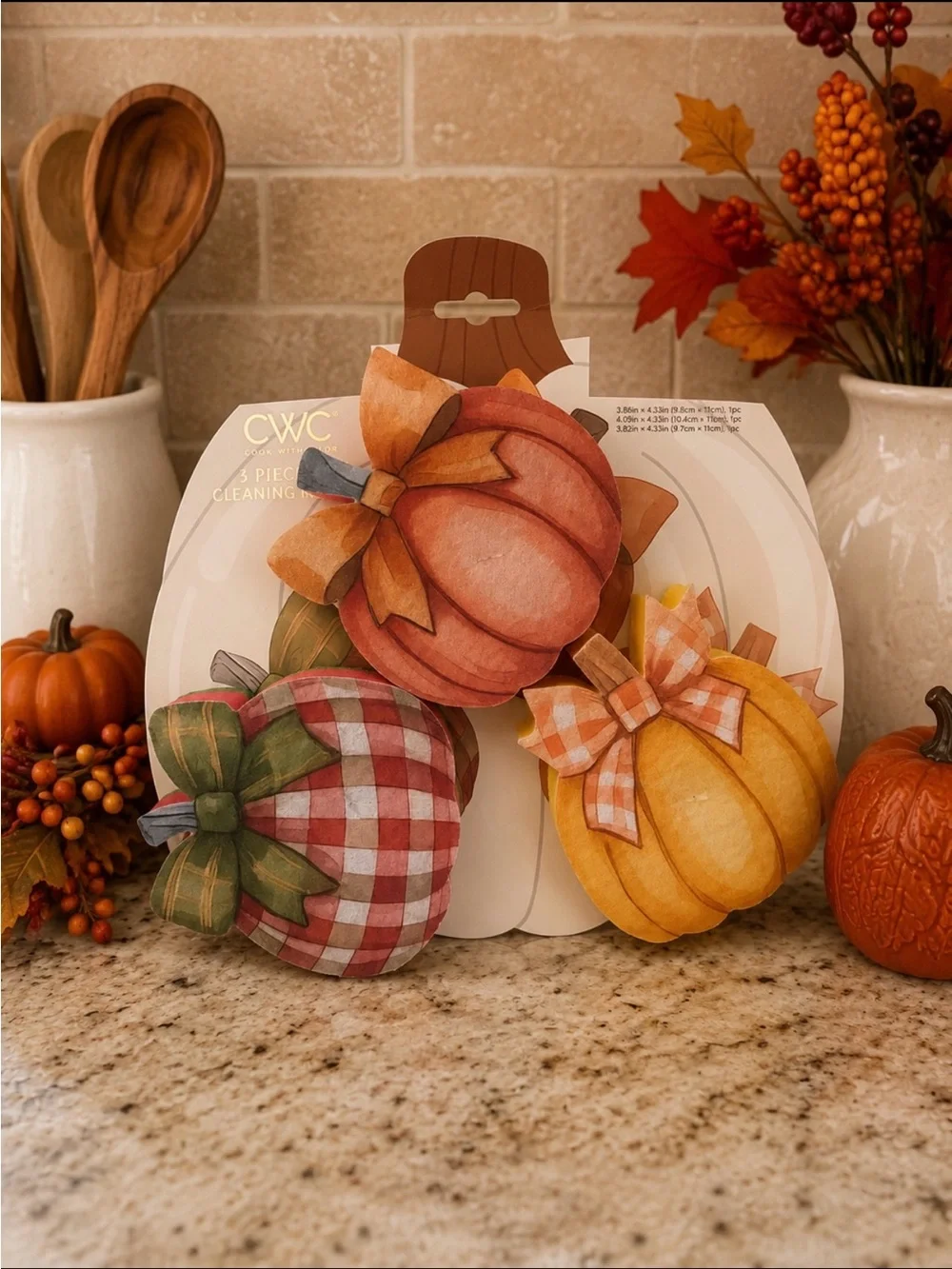 3-Piece Pumpkin Dish Cleaning Sponge Set | Fall Kitchen Decor | NWT